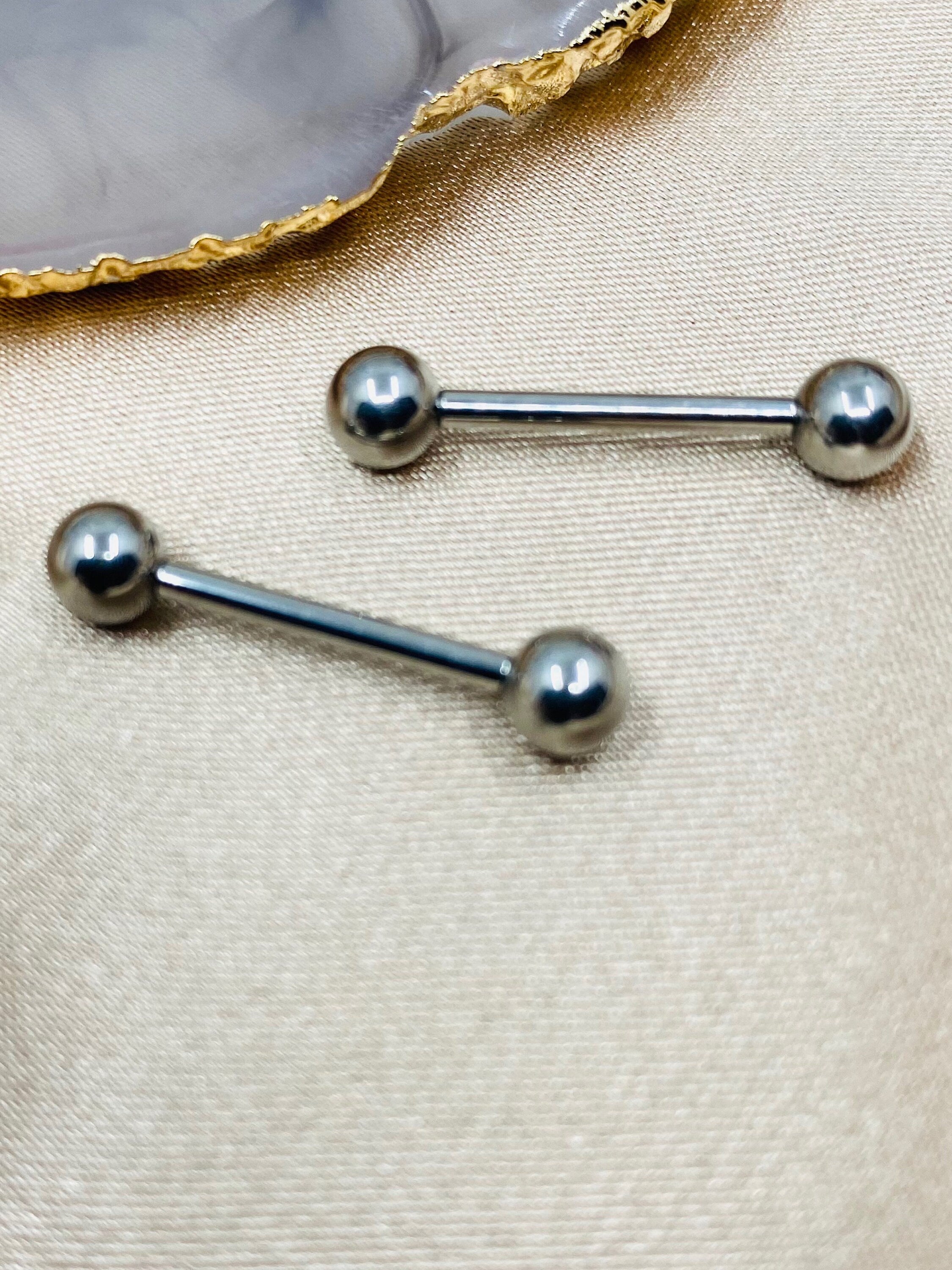 Pair of 14G Internally Threaded Implant Grade Titanium Plain Silver 12mm & 16mm Nipple Barbells. Nipple Rings. Nipple Jewelry.