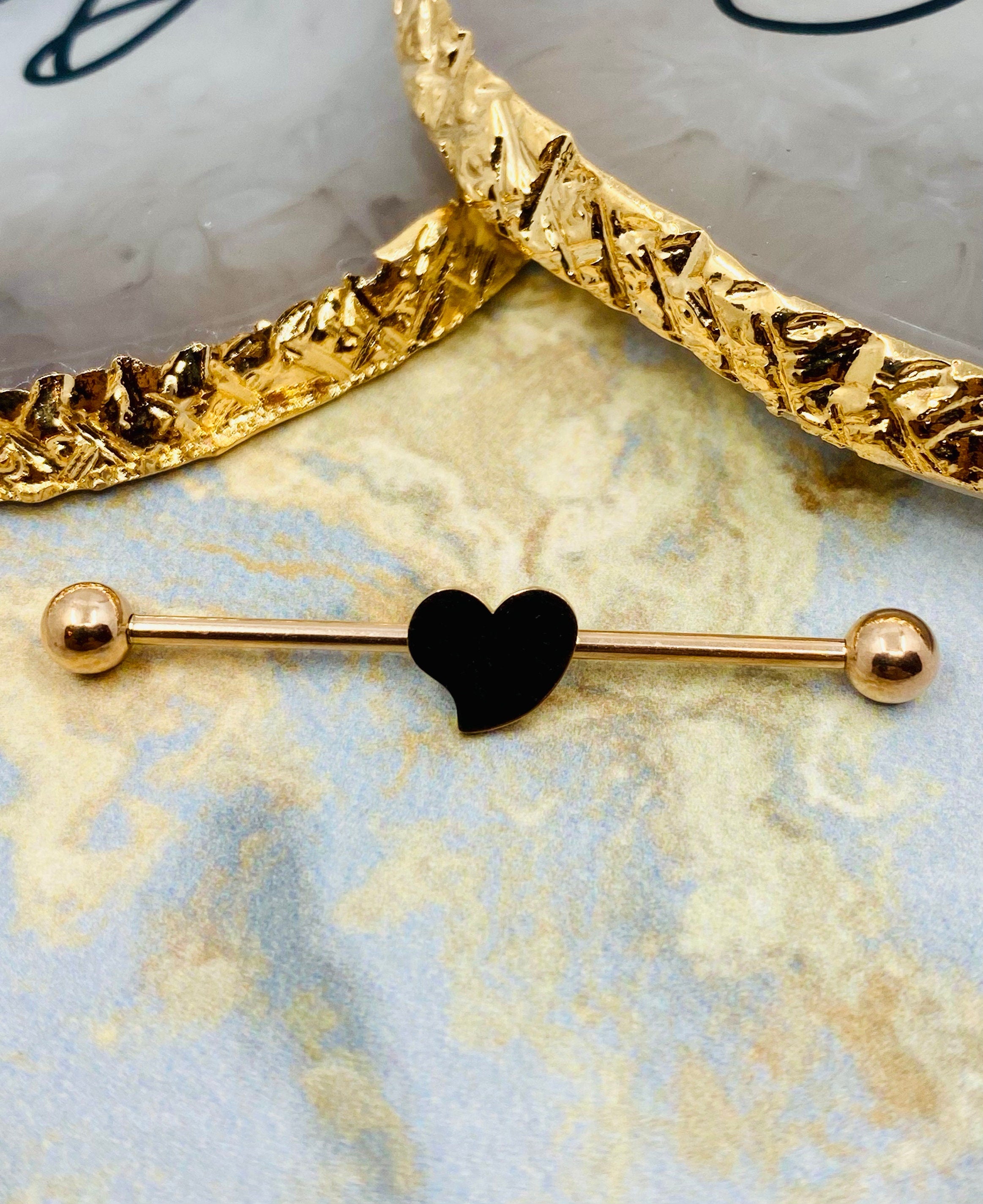 14G Rose Gold Stainless Steel Plain Heart 38MM Industrial Barbell.Industrial Piercing. Body Jewelry. Ear Piercing. Ear Barbell.