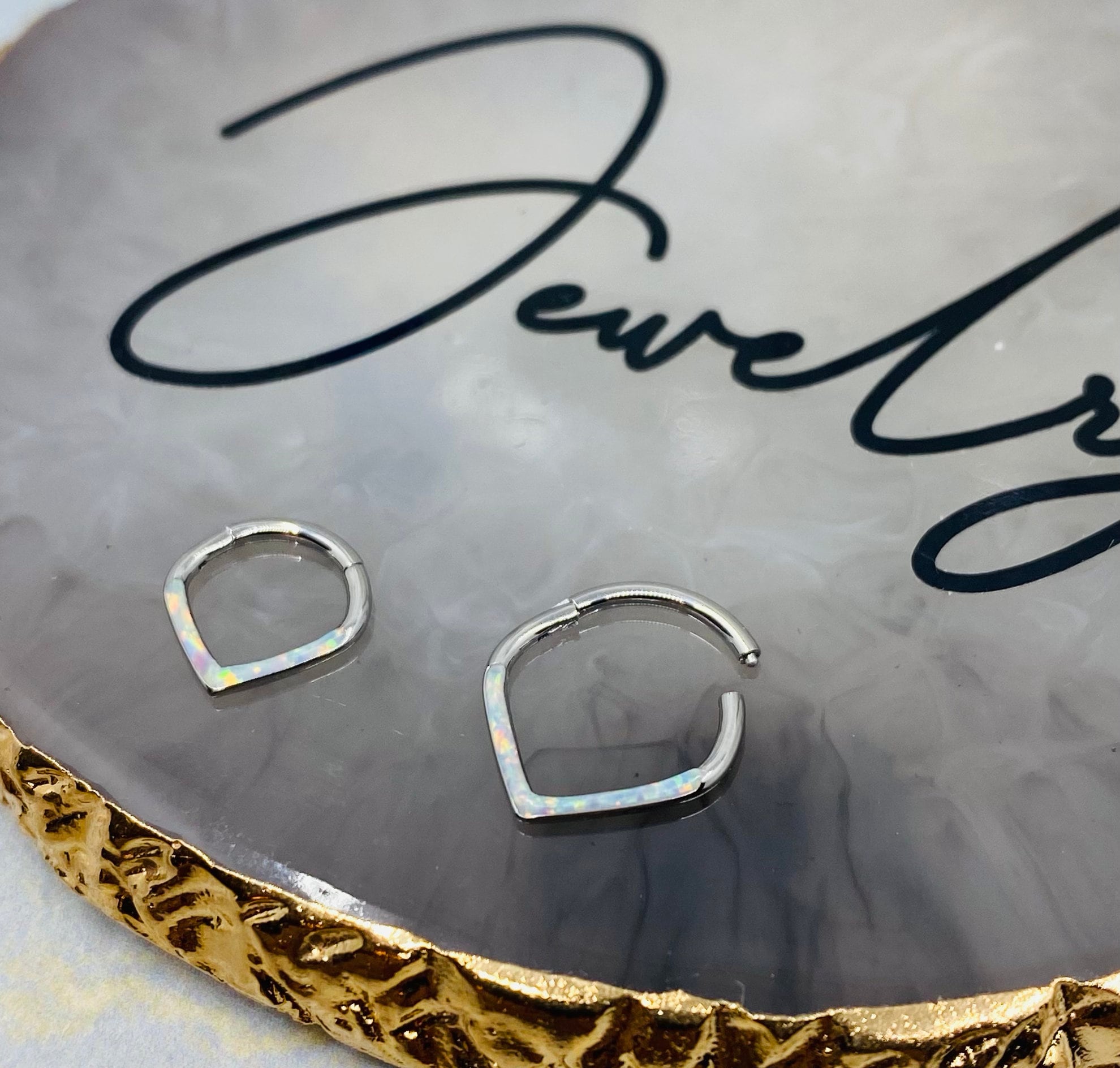 16G White Opal Chevron Shaped  Septum Ring. Septum Piercing. Septum Ring. Septum Jewelry.