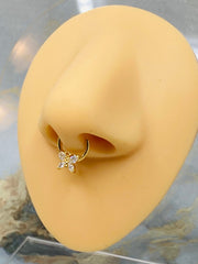 Gold Butterfly with CZ 16G Hinged Hoop Septum Ring. Septum clicker. Septum Jewelry .