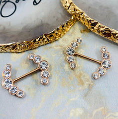 14G Rose Gold Clear Round Crystal Ends Nipple Barbells. Nipple Piercings. Nipple Rings. Nipple Jewelry