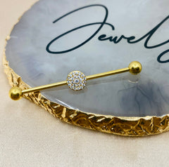 14G Gold Round Multi Paved CZ's 38MM Length Industrial Barbell.