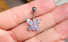 Dainty Two Tone Pink Butterfly Belly Ring. Belly Piercing. Navel Piercing. Body Jewelry. Belly Button Ring.