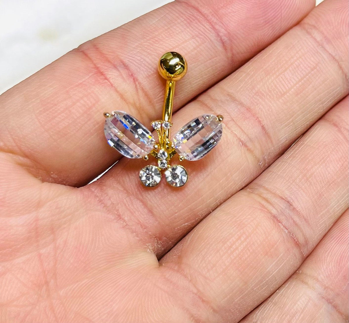 Dainty Sparkling Crystals Butterfly Belly Button Ring. Belly Ring. Navel Ring. Belly Piercing. Body Jewelry. Body Piercing.