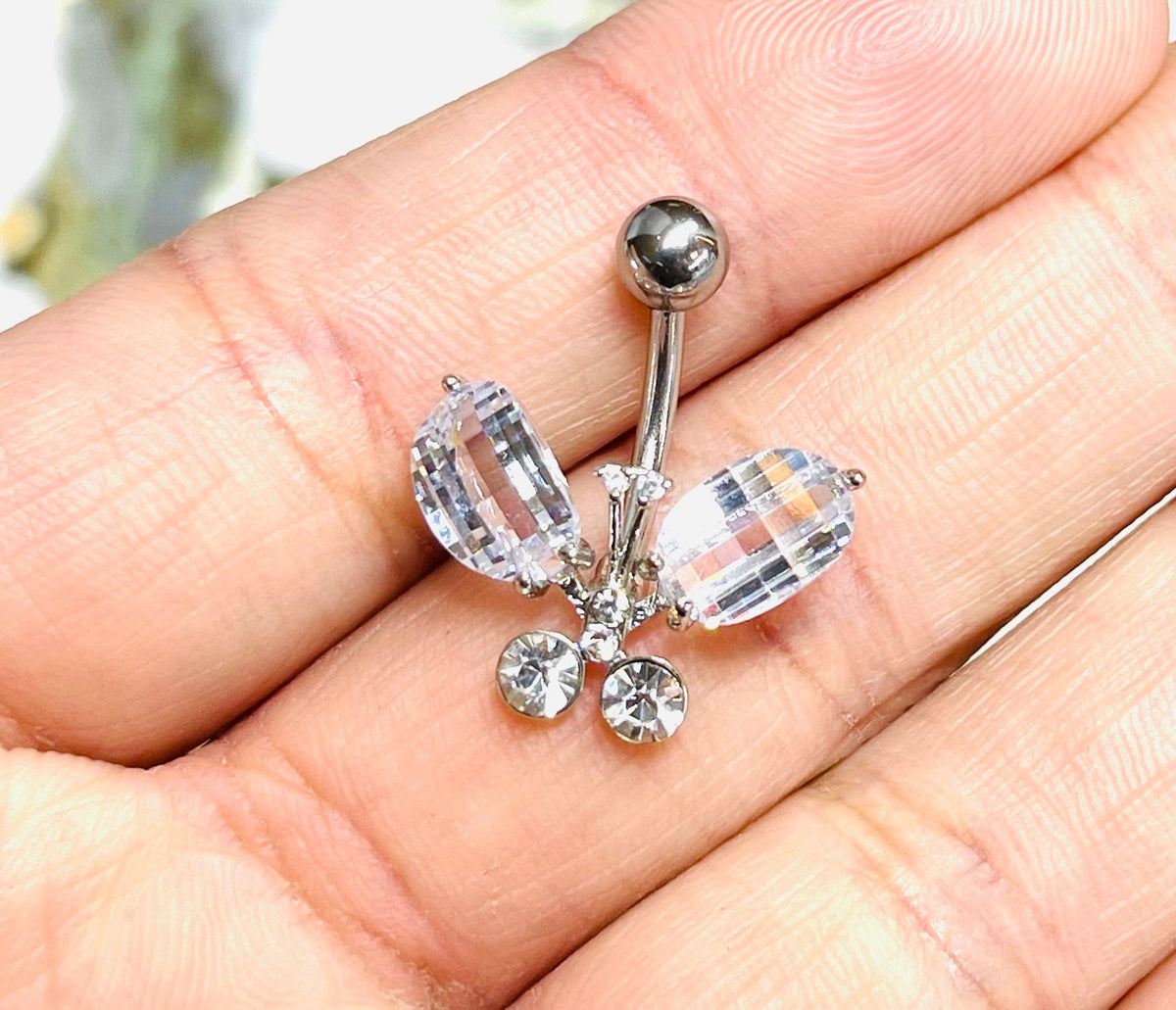 Dainty Silver Butterfly Belly Button Ring. Belly Ring. Navel Ring. Belly Piercing. Body Jewelry. Body Piercing.