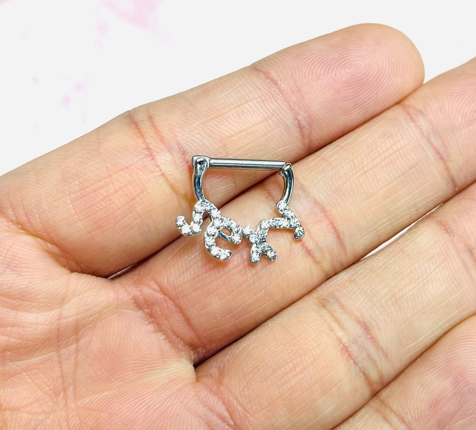 Pair of 14G Sparkling Stones silver SEXY Nipple Clickers. Nipple Rings. Nipple Piercing. Nipple Clickers. Nipple Barbells. Nipple Jewelry.