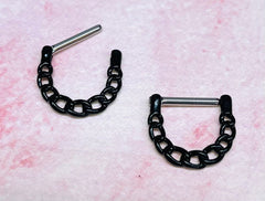 Pair of 14G Black Linked Chain Style Nipple Clickers. Nipple Rings. Nipple Piercing. Nipple Barbells. Nipple Jewelry. Body Jewelry.