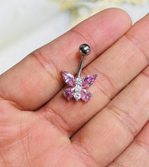 Dainty Pink Butterfly Belly Ring. Belly Piercing. Navel Piercing. Body Jewelry. Belly Button Ring.