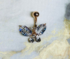 Dainty Sparkling Crystals Rose Gold Butterfly Belly Button Ring. Belly Ring. Navel Ring. Belly Piercing. Body Jewelry. Body Piercing.