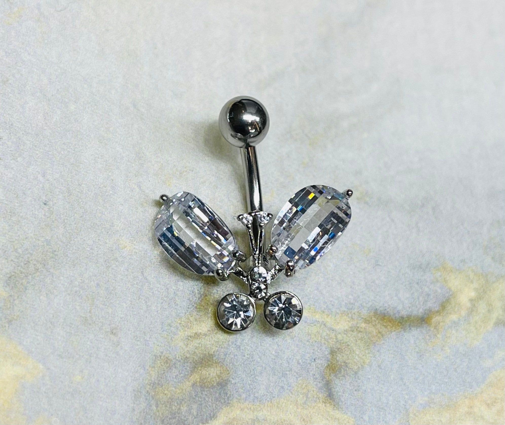 Dainty Silver Butterfly Belly Button Ring. Belly Ring. Navel Ring. Belly Piercing. Body Jewelry. Body Piercing.