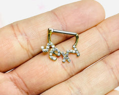 Pair of Gold 14G Sparkling Stones SEXY Nipple Clickers. Nipple Rings. Nipple Piercing. Nipple Clickers. Nipple Barbells. Nipple Jewelry.