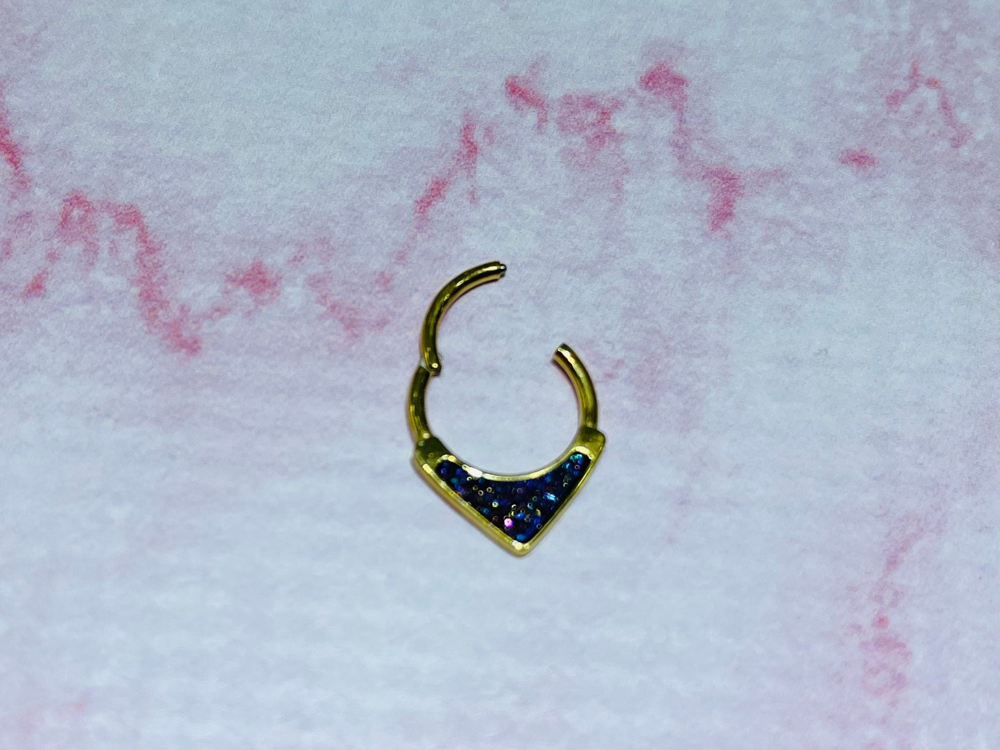 16G Gold Druzy Inlay Teardrop Style 8mm Septum Clicker. Septum Ring. Septum Jewelry. Nose Ring. Septum Piercing. Body Jewelry.