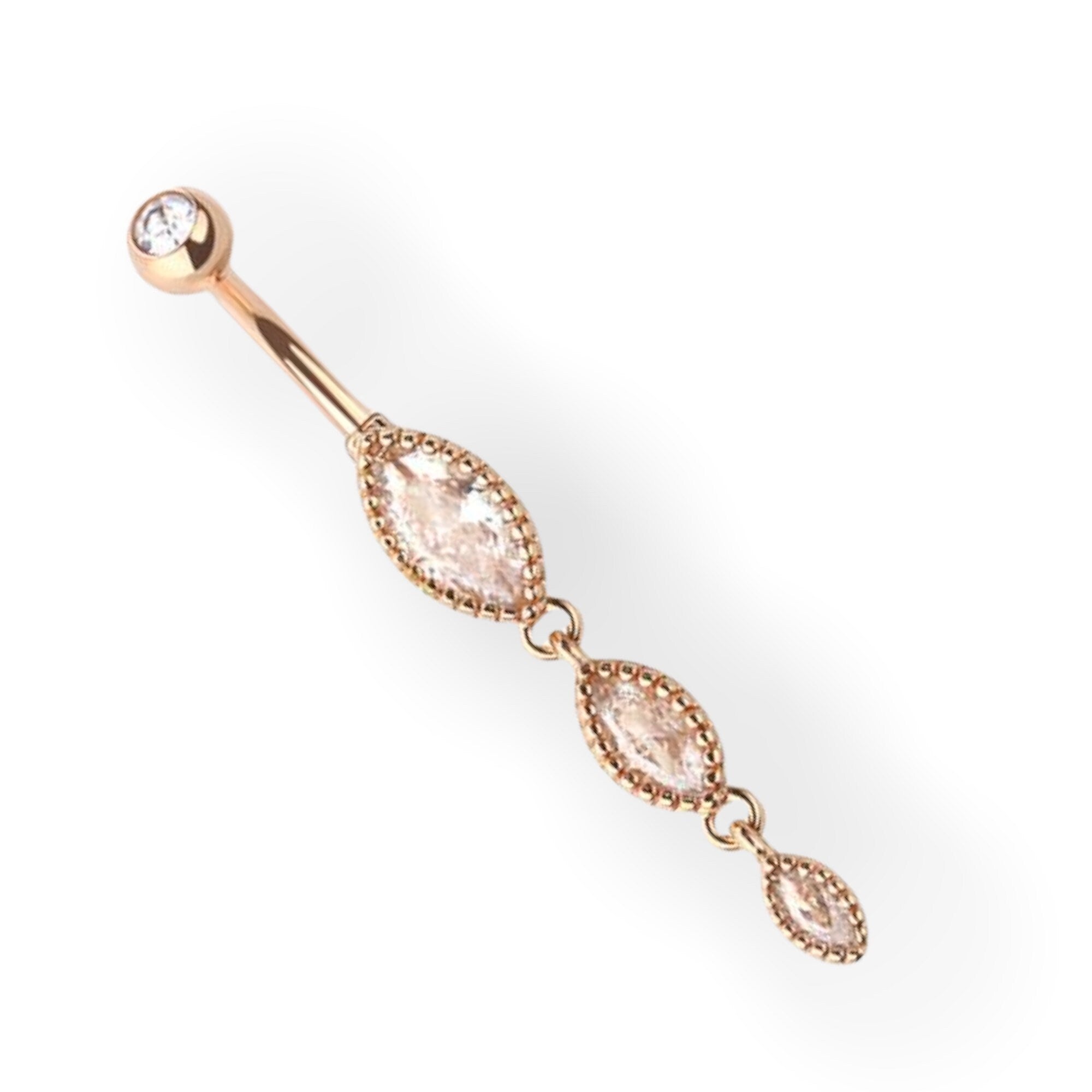 Dainty Rose Gold Marquise Dangling Belly Button Ring. Navel Ring. Belly Piercing. Navel Piercing. Body Jewelry.