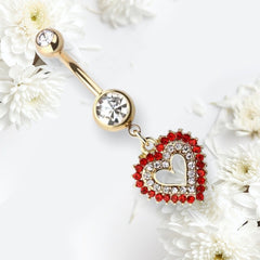 Golden Heart Dangling Belly Button Ring