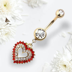 Golden Heart Dangling Belly Button Ring