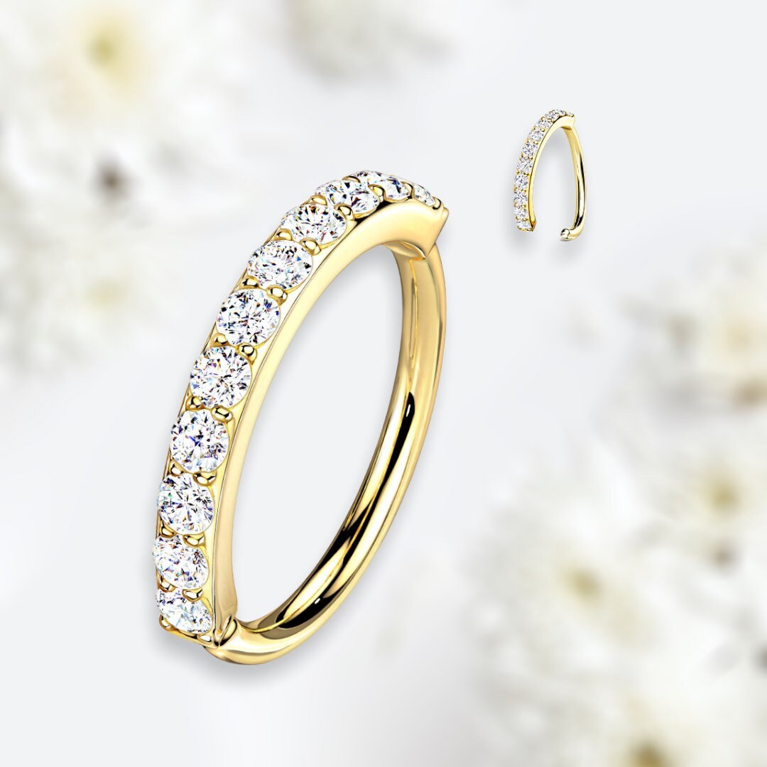 Gold 8MM 10MM Single Line Sparkling Stones Bendable Nose Hoop. Cartilage Hoop. Tragus Hoop. Helix Piercing. Nose Piercing. Nose Ring.