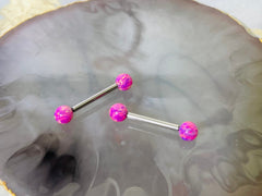 Pair of 14G Internally Threaded Pink Opal End Nipple Barbell. Nipple Rings. Nipple Piercing. Nipple Jewelry.