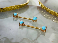 Pair of 14G Rose Gold Turquoise Gem Nipple Barbell. Nipple Rings. Nipple Piercing. Nipple Jewelry. Body Jewelry. Body Piercing.