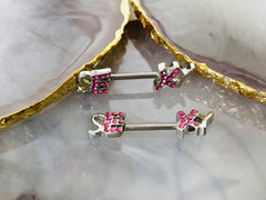 Pair of 14G SEXY with Pink Gems Nipple Barbells. Nipple Piercing. Nipple Rings. Nipple Jewelry.