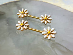 Pair of 14G Rose Gold Dainty Daisy Flower Nipple Barbells. Nipple Piercing. Nipple Rings. Body Jewelry. Nipple Jewelry. Daisy Nipple Ring.