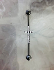 Implant Grade Titanium Black Industrial Barbell with Clear Gems Cross. Industrial Piercing.