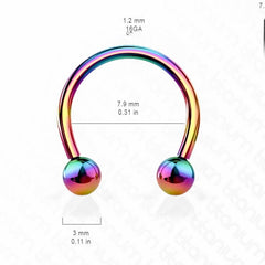 16G Implant Grade Titanium Internally Threaded Rainbow 8MM 10MM Horseshoe Ring