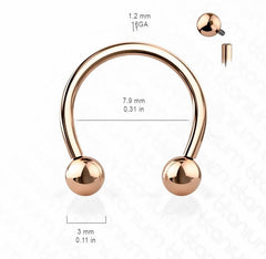 16G Implant Grade Titanium Internally Threaded Rose Gold 8MM 10MM Horseshoe Ring