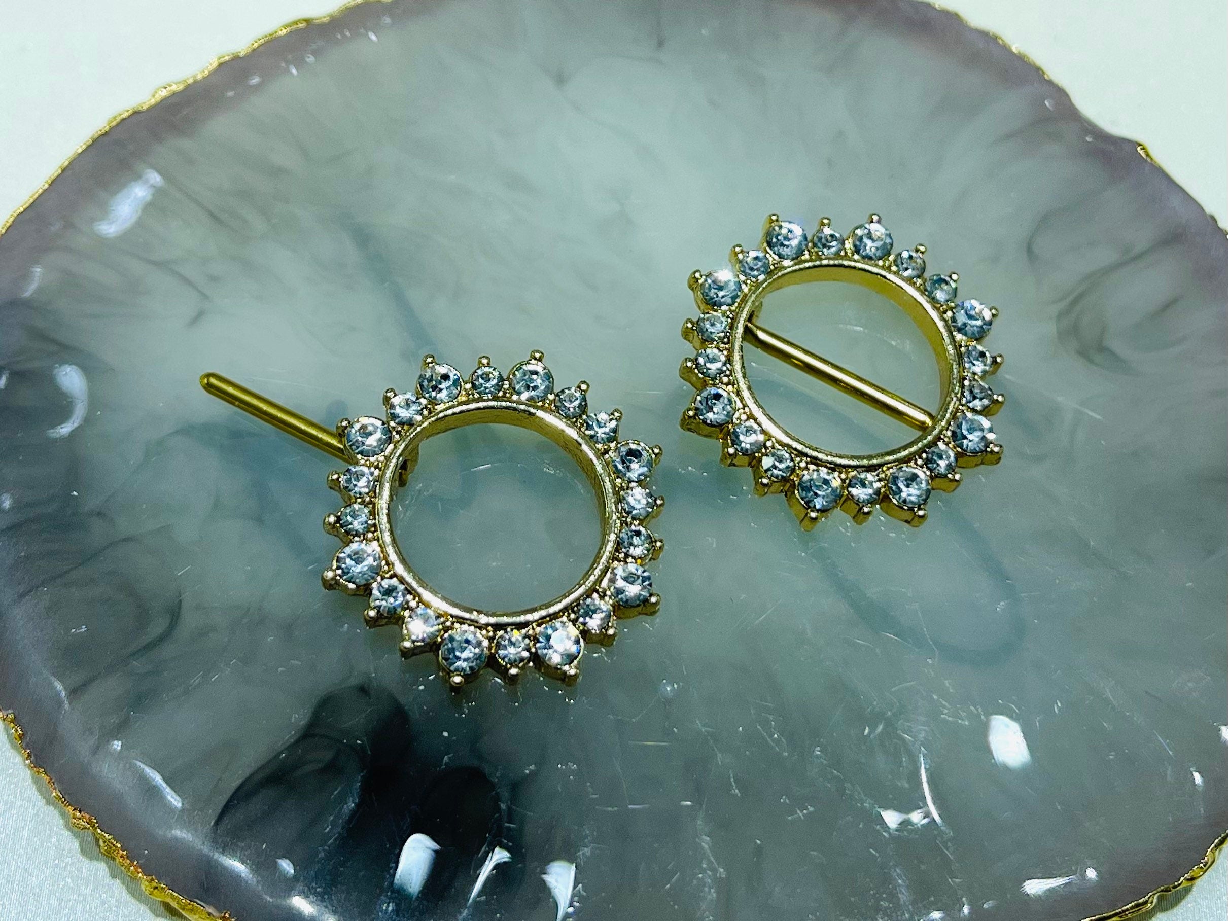 Pair of 14G Gold Sunburst Clear Gems Nipple Clicker Shield. Nipple Rings. Nipple Clicker. Nipple Shield. Nipple Piercing. Nipple Jewelry.