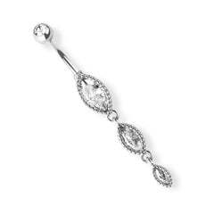 Cute & Dainty Sparkling Dangling Triple Marquise Gems Belly Button Ring. Navel Ring. Belly Piercing. Navel Piercing. Body Jewelry.