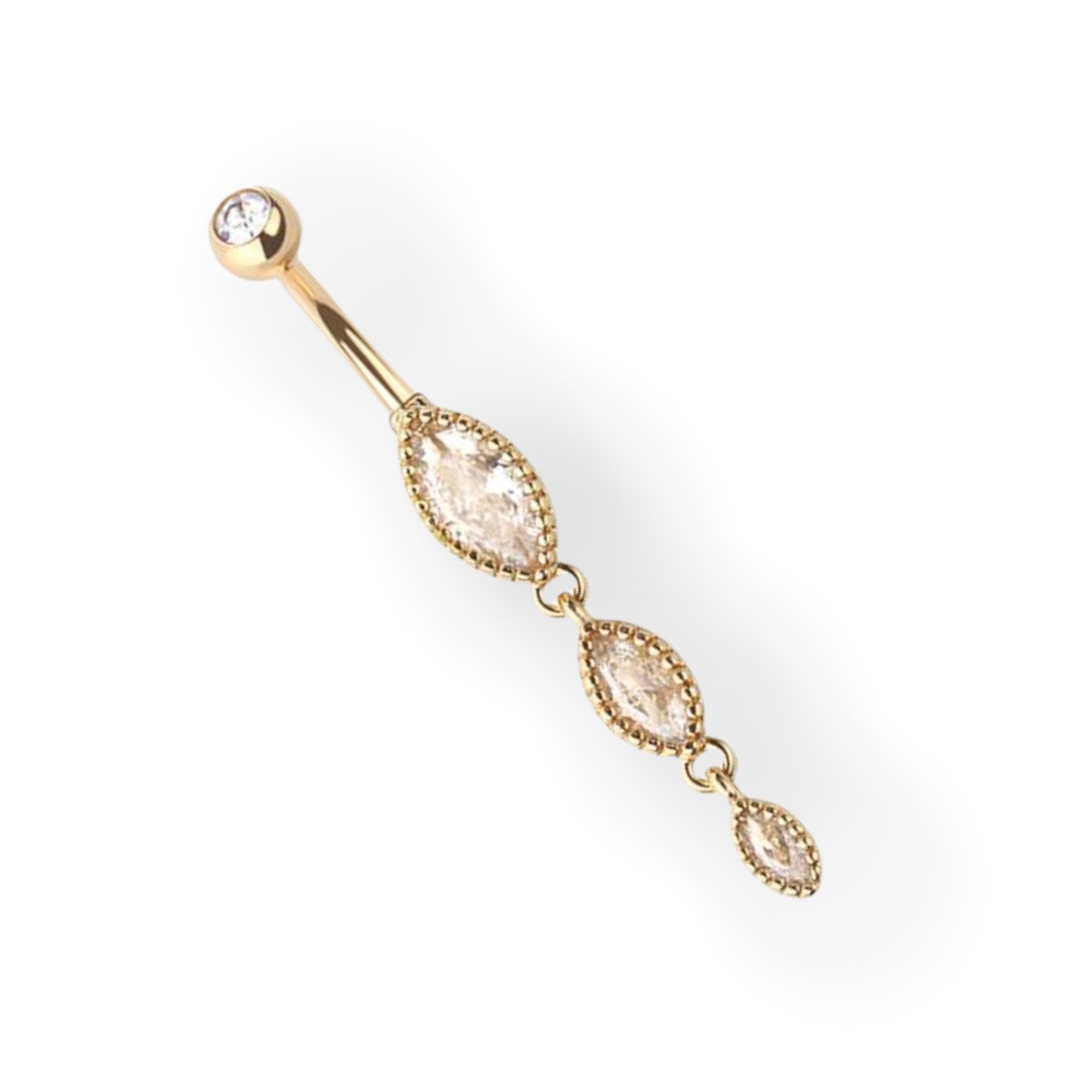 Dainty Gold Marquise Dangling Belly Button Ring. Navel Ring. Belly Piercing. Navel Piercing. Body Jewelry.