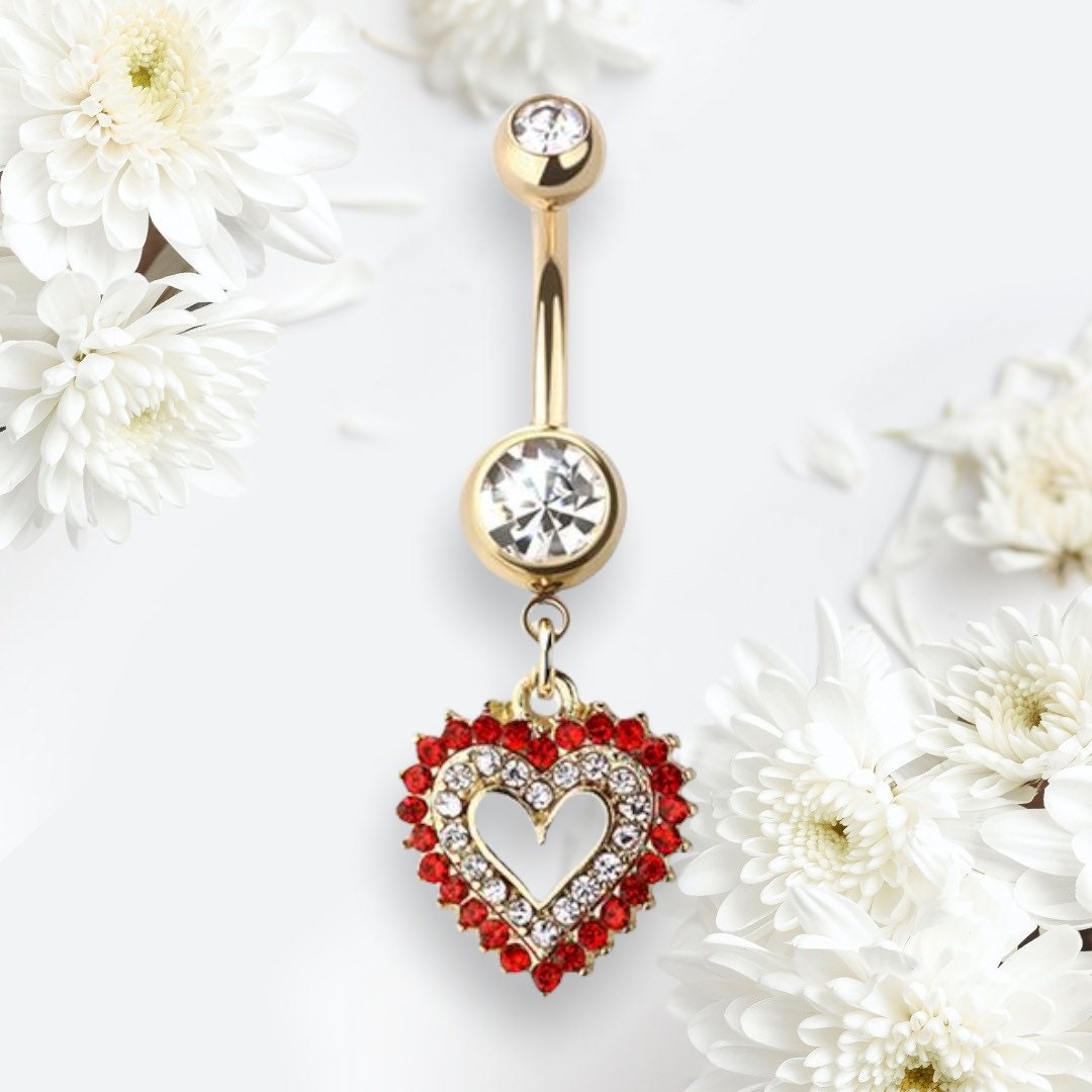 Golden Heart Dangling Belly Button Ring