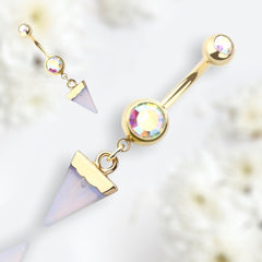 Golden Triangle Synthetic Stone Dangling Belly Button Ring