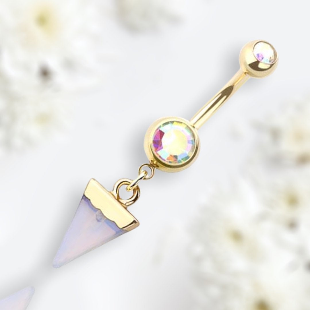 Golden Triangle Synthetic Stone Dangling Belly Button Ring