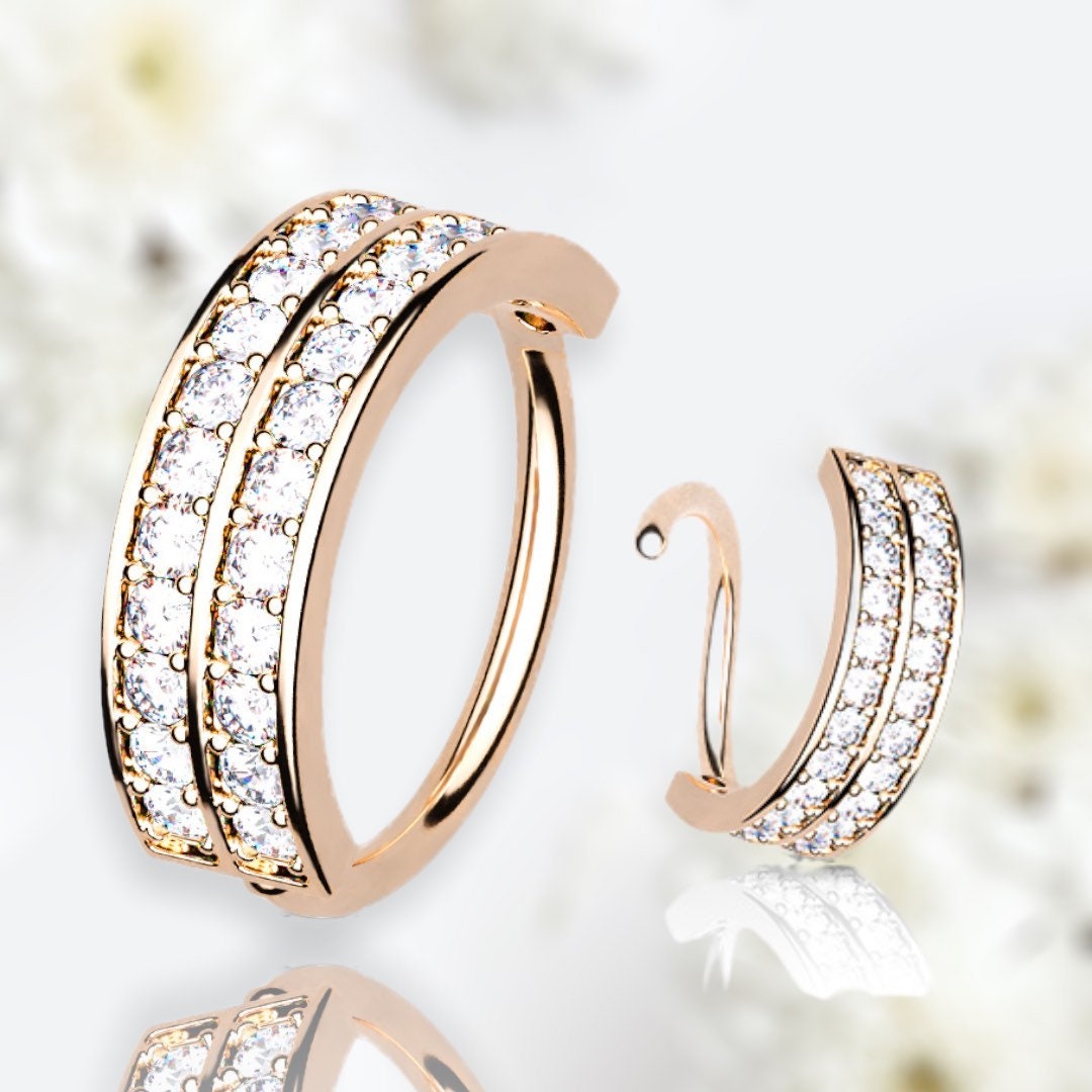 Rose Gold 8MM 10MM Double Line Sparkling Stones Bendable Nose Hoop. Cartilage Hoop. Tragus Hoop. Helix Piercing. Nose Piercing. Nose Ring.