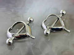 Set of 14G Plain Silver Heart Shape Nipple Shield. Nipple Rings. Nipple Piercing. Nipple Jewelry