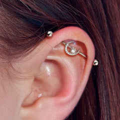 14G Rose Gold Crystals Paved Crescent Moon with Center Stone 38MM Industrial Barbell. Industrial Piercing. Ear Barbells