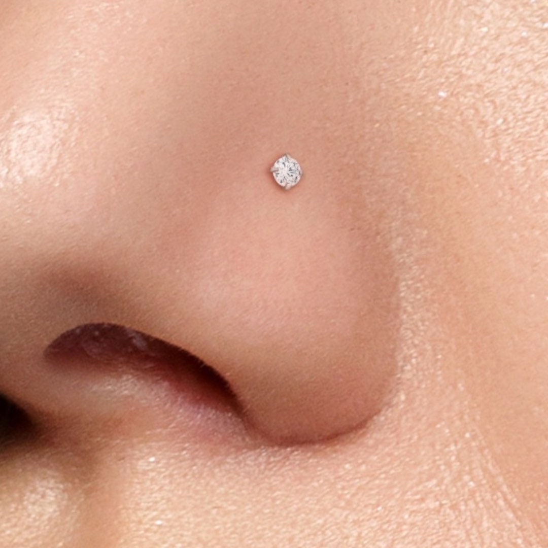 20G Prong Setting Clear Round Gem Top Rose Gold Nose Stud with Ball. Nose Stud. Nose Piercing.