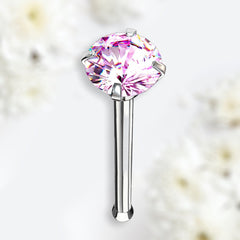 20G Prong Setting Pink Round Gem Top Nose Stud with Ball. Nose Stud. Nose Piercing.