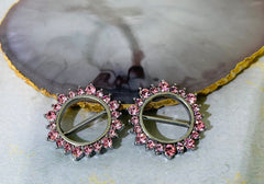 Pair of 14G Silver & Pink Stones Sunburst Nipple Clicker. Nipple Rings. Nipple Clicker. Nipple Piercing. Nipple Jewelry