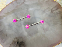 Pair of 14G Internally Threaded Pink Opal End Nipple Barbell. Nipple Rings. Nipple Piercing. Nipple Jewelry.