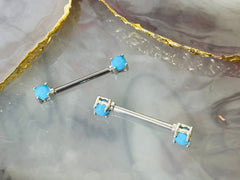 Pair of 14G Silver Turquoise Gem Nipple Barbell. Nipple Rings. Nipple Piercing. Nipple Jewelry. Body Jewelry. Body Piercing.