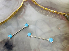 Pair of 14G Silver Turquoise Gem Nipple Barbell. Nipple Rings. Nipple Piercing. Nipple Jewelry. Body Jewelry. Body Piercing.