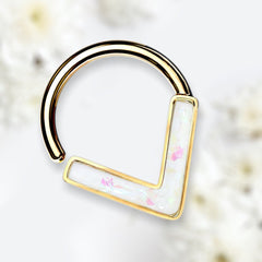 16G White Opal Glitter Front Facing Bendable Hoop for Septum, Daith, Cartilage. Nose Ring. Septum Ring. Cartilage Piercing.