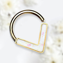 16G White Opal Glitter Front Facing Bendable Hoop for Septum, Daith, Cartilage. Nose Ring. Septum Ring. Cartilage Piercing.