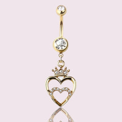 Double Heart with Crown Top Dangling Belly Button Ring