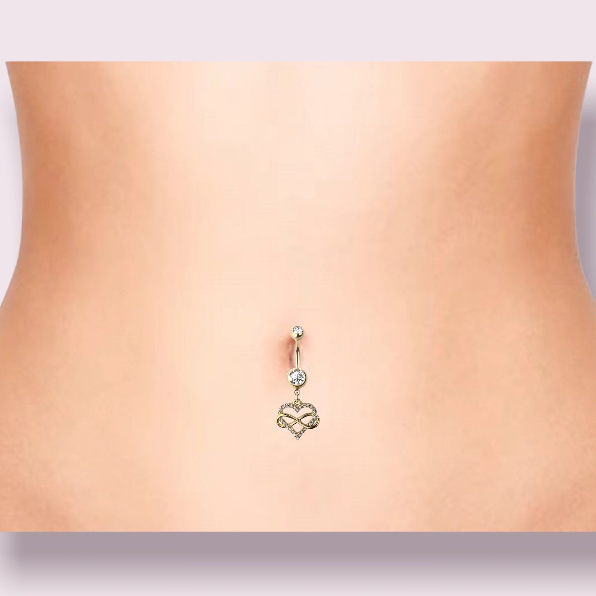 Gold Heart and Infinity Dangling Belly Button Ring