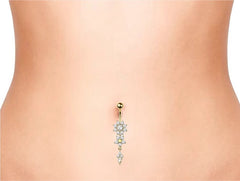 Gold Flower Top Dangling Flower Surgical Steel Dangling Belly Button Ring