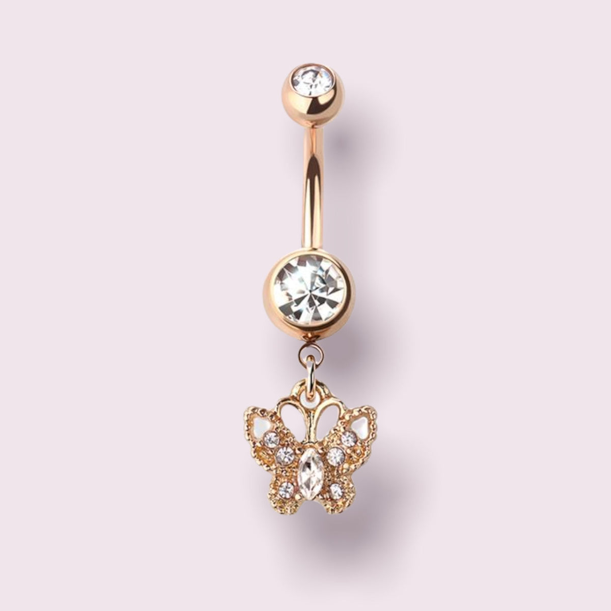 Rose Gold Dangling Butterfly Surgical Steel Dangling Belly Button Ring