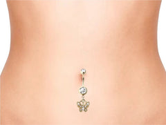 Gold Dangling Butterfly Surgical Steel Belly Button Ring