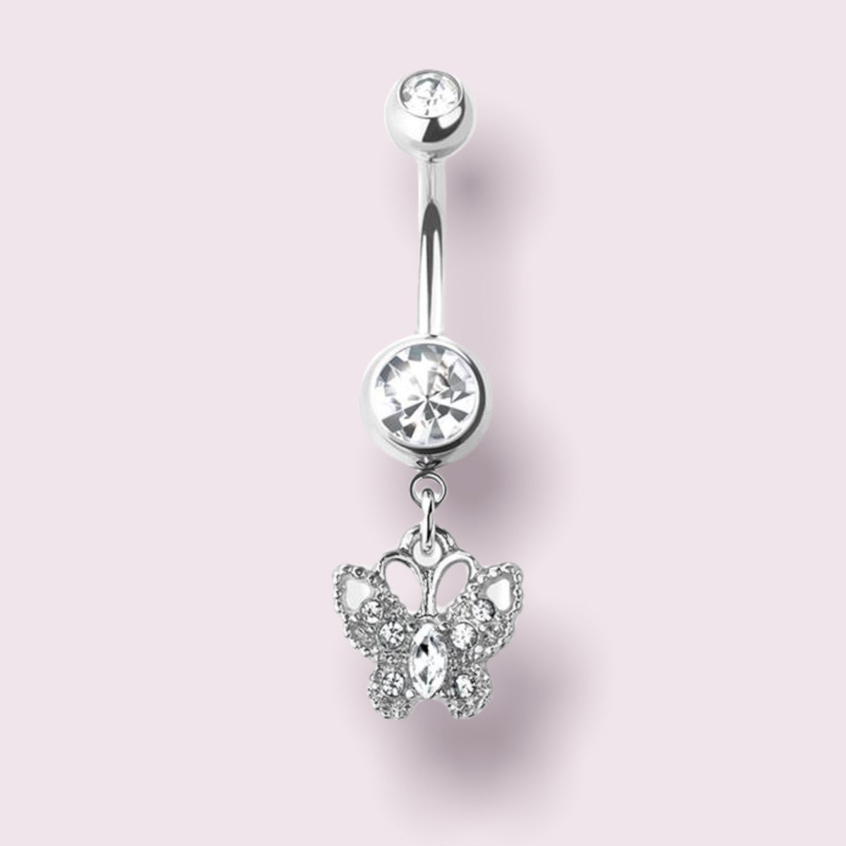 Silver Dangling Butterfly Surgical Steel Dangling Belly Button Ring